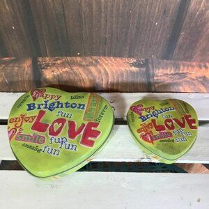 Lot of 2 BRIGHTON Green Yellow Stripe LOVE Heart